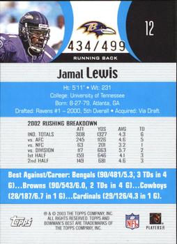 2003 Bowman's Best - Blue #12 Jamal Lewis Back