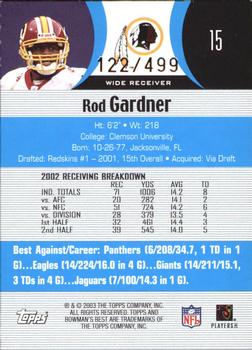 2003 Bowman's Best - Blue #15 Rod Gardner Back