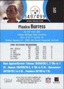2003 Bowman's Best - Blue #16 Plaxico Burress Back