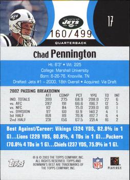 2003 Bowman's Best - Blue #17 Chad Pennington Back