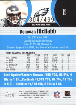 2003 Bowman's Best - Blue #19 Donovan McNabb Back