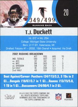 2003 Bowman's Best - Blue #20 T.J. Duckett Back