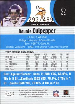 2003 Bowman's Best - Blue #22 Daunte Culpepper Back