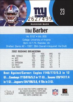 2003 Bowman's Best - Blue #23 Tiki Barber Back