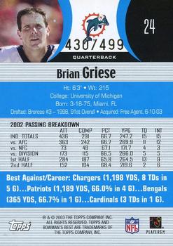 2003 Bowman's Best - Blue #24 Brian Griese Back