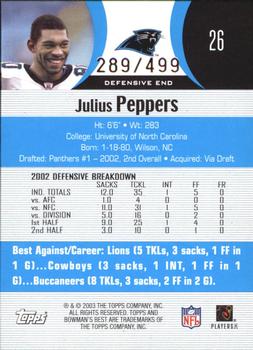 2003 Bowman's Best - Blue #26 Julius Peppers Back