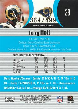 2003 Bowman's Best - Blue #29 Torry Holt Back