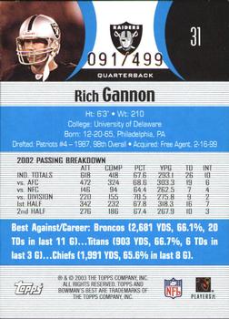 2003 Bowman's Best - Blue #31 Rich Gannon Back