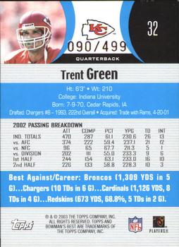 2003 Bowman's Best - Blue #32 Trent Green Back