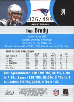 2003 Bowman's Best - Blue #34 Tom Brady Back