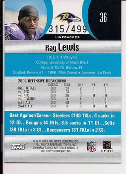 2003 Bowman's Best - Blue #36 Ray Lewis Back