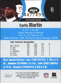 2003 Bowman's Best - Blue #41 Curtis Martin Back