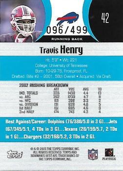 2003 Bowman's Best - Blue #42 Travis Henry Back