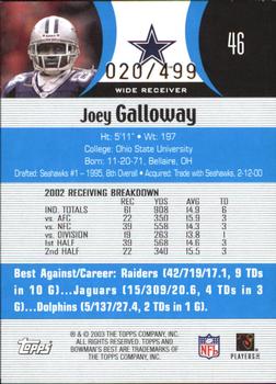 2003 Bowman's Best - Blue #46 Joey Galloway Back