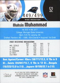 2003 Bowman's Best - Blue #52 Muhsin Muhammad Back