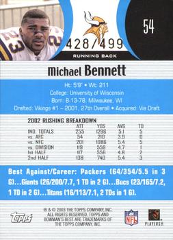 2003 Bowman's Best - Blue #54 Michael Bennett Back