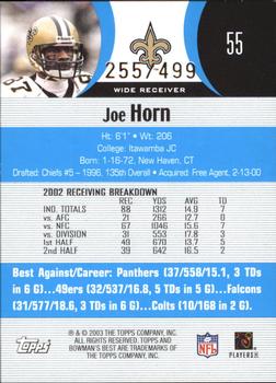 2003 Bowman's Best - Blue #55 Joe Horn Back