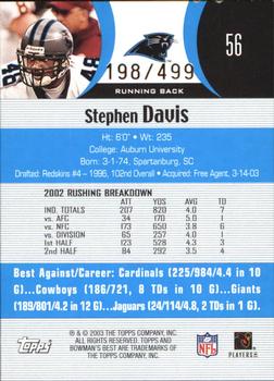 2003 Bowman's Best - Blue #56 Stephen Davis Back