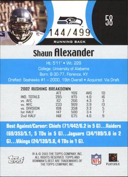 2003 Bowman's Best - Blue #58 Shaun Alexander Back