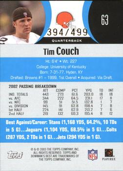2003 Bowman's Best - Blue #63 Tim Couch Back