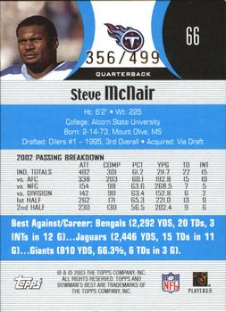 2003 Bowman's Best - Blue #66 Steve McNair Back