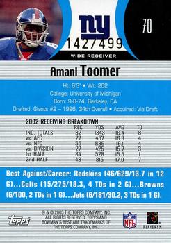 2003 Bowman's Best - Blue #70 Amani Toomer Back
