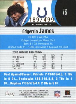 2003 Bowman's Best - Blue #76 Edgerrin James Back
