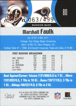 2003 Bowman's Best - Blue #80 Marshall Faulk Back