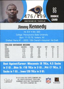 2003 Bowman's Best - Blue #86 Jimmy Kennedy Back