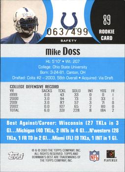 2003 Bowman's Best - Blue #89 Mike Doss Back