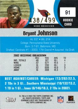 2003 Bowman's Best - Blue #91 Bryant Johnson Back