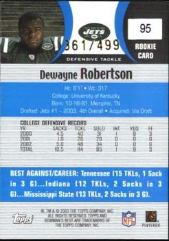 2003 Bowman's Best - Blue #95 DeWayne Robertson Back