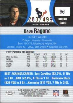 2003 Bowman's Best - Blue #96 Dave Ragone Back