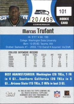 2003 Bowman's Best - Blue #101 Marcus Trufant Back