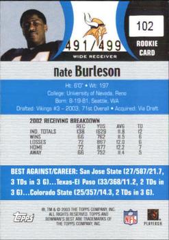 2003 Bowman's Best - Blue #102 Nate Burleson Back