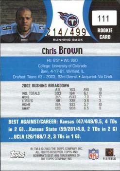 2003 Bowman's Best - Blue #111 Chris Brown Back