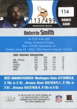 2003 Bowman's Best - Blue #114 Onterrio Smith Back