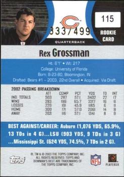 2003 Bowman's Best - Blue #115 Rex Grossman Back