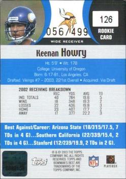 2003 Bowman's Best - Blue #126 Keenan Howry Back