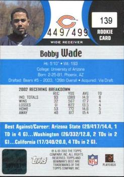 2003 Bowman's Best - Blue #139 Bobby Wade Back