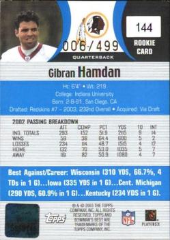 2003 Bowman's Best - Blue #144 Gibran Hamdan Back