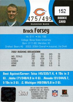 2003 Bowman's Best - Blue #152 Brock Forsey Back