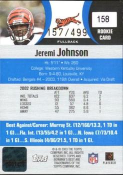 2003 Bowman's Best - Blue #158 Jeremi Johnson Back