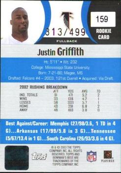 2003 Bowman's Best - Blue #159 Justin Griffith Back