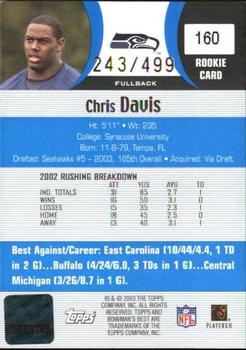 2003 Bowman's Best - Blue #160 Chris Davis Back