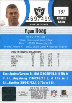 2003 Bowman's Best - Blue #167 Ryan Hoag Back