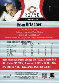 2003 Bowman's Best - Red #11 Brian Urlacher Back