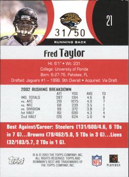 2003 Bowman's Best - Red #21 Fred Taylor Back