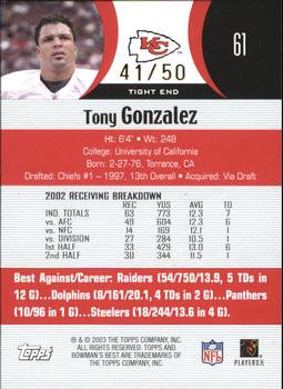 2003 Bowman's Best - Red #61 Tony Gonzalez Back