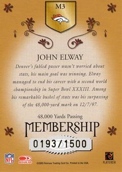 2003 Donruss Classics - Membership #M3 John Elway Back